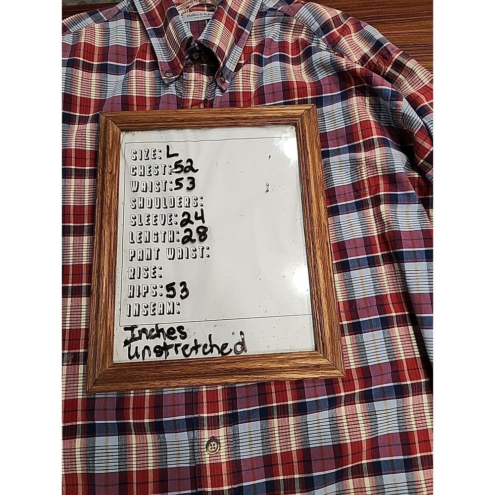 Bullock & Jones Mens‎ L 100% Premium Woven Cotton Multi Color Check Plaid Shirt - Picture 8 of 8